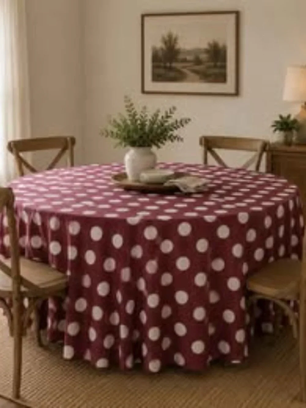 120” Red & White Polka Dot Round Tablecloth – Wedding/Event Party Linen New in